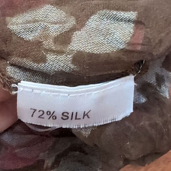 Stunning Rare Find Designer silk blend Sheer Floral Rose Mocha brown Shi… - Picture 6 of 16